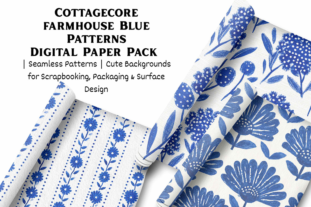 Cottagecore farmhouse Blue Patterns, a Pattern Graphic by Pattern Whimsy (Photo 1 of 8)