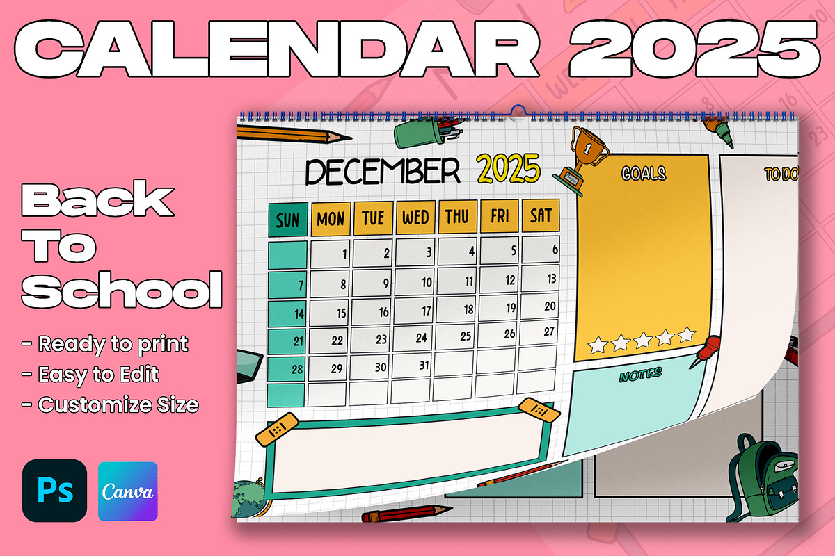 Annual Calendar 2025 Back to School, a Poster Template by Emilly Studio (Photo 1 of 5)