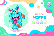 Cheerful cartoon hippo. Tshirt, PNG., an Animal Illustration by KENO Mascots (Thumbnail 1 of 4)