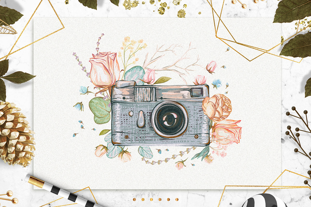Retro photocamera with flowers, an Illustration by Gluiki (Photo 3 of 4)