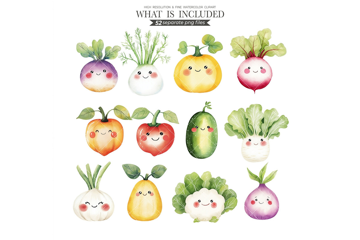 Cute Vegetables Watercolor Clipart, an Illustration by CharmClipart (Photo 4 of 10)