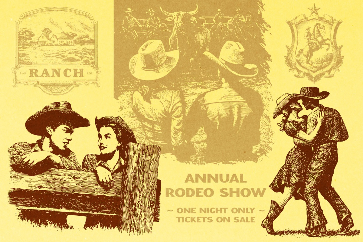 Vintage Retro Rodeo illustrations, an Object Illustration by Nocturnal Wolf (Photo 4 of 17)
