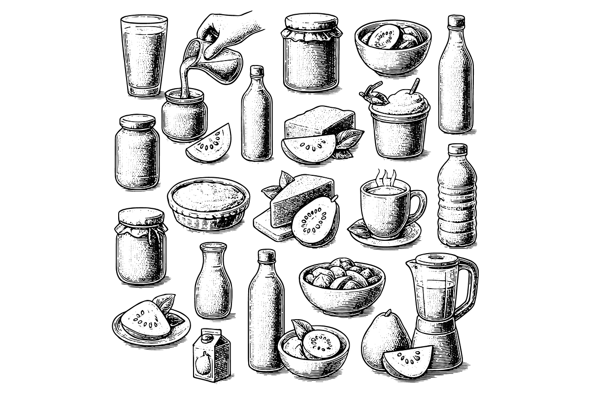 Guava Drinks and Dessert Set, an Object Graphic by nikagraphic