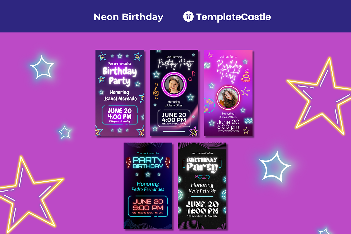 Neon Birthday Party Instagram Story, a Templates & Theme by TemplateCastleStore (Photo 1 of 9)