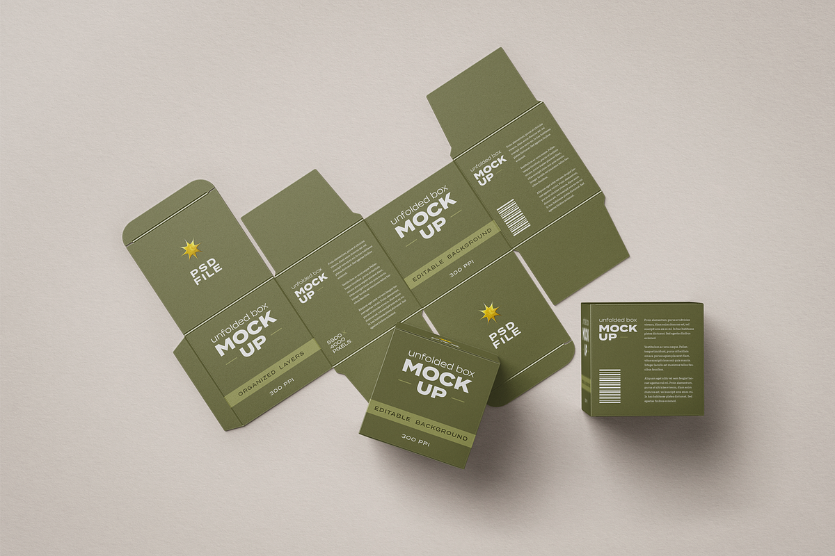 Unfolded Box Packaging Mockup, a Packaging Mockup by Xtrahive