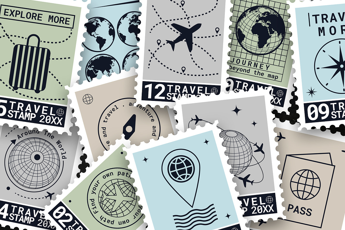 12 Travel Stamps, an Object Graphic by Parisa-Artstudio (Photo 4 of 5)