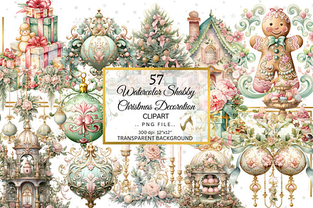 Watercolor Christmas Decor Clipart, an Illustration by NiiiNArt