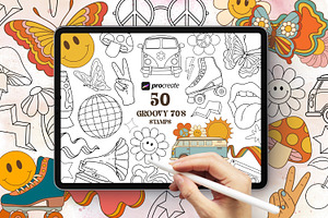 50 Retro Groovy Procreate stamps