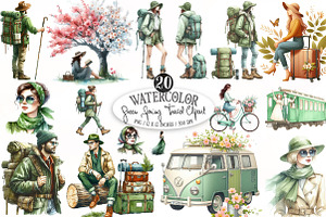Green Spring Travel Watercolor Clip, an Illustration by Designking