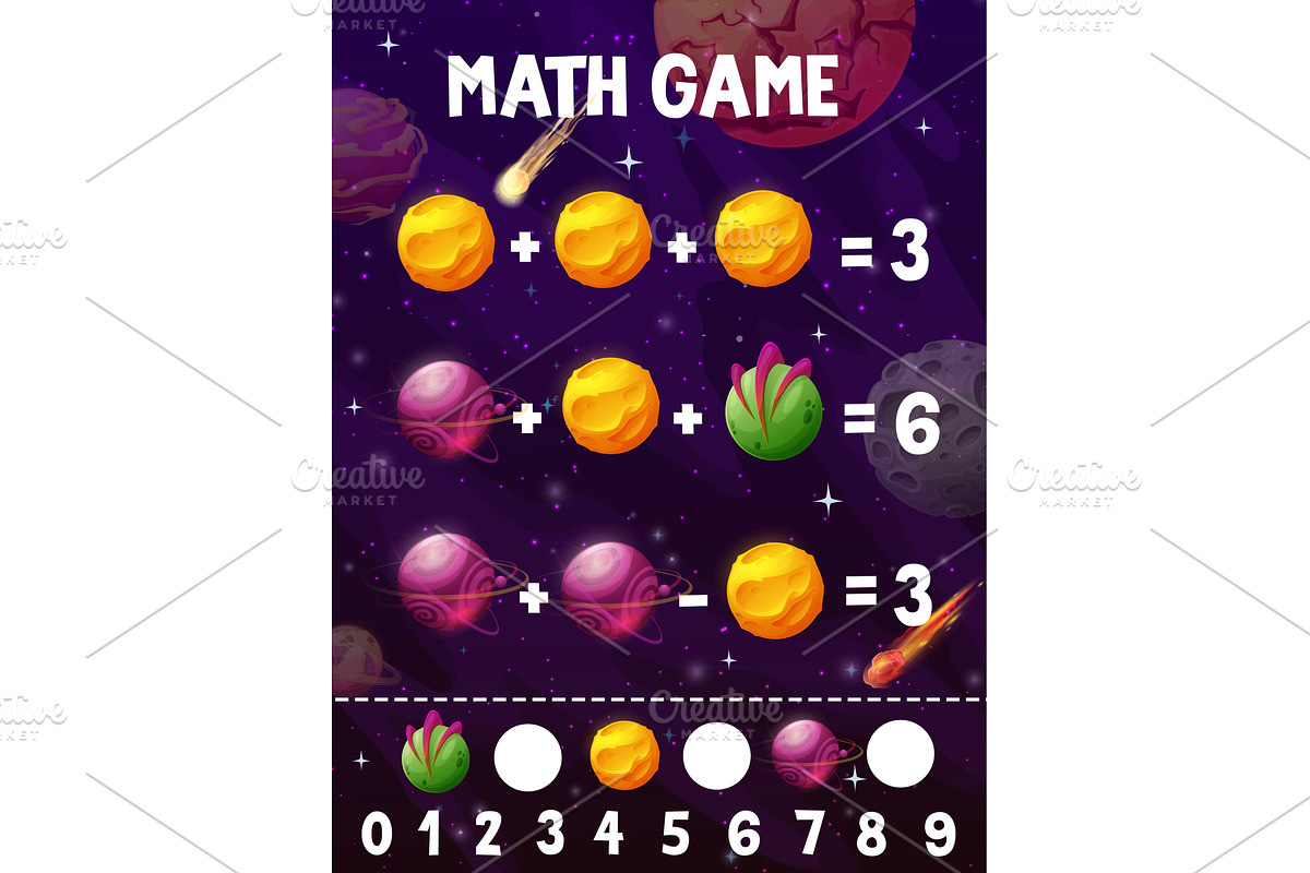 Math quiz worksheet with planets, an Education Illustration by Vector ...