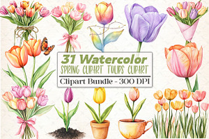 Spring Clipart Tulips Clipart, an Illustration by DreamCafeArt