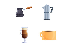 Coffee Break Icons Set Cartoon