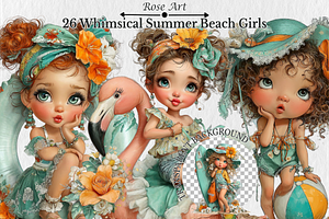 Whimsical Summer Beach Girls Clipart, a Seasonal Illustration by Rose Art