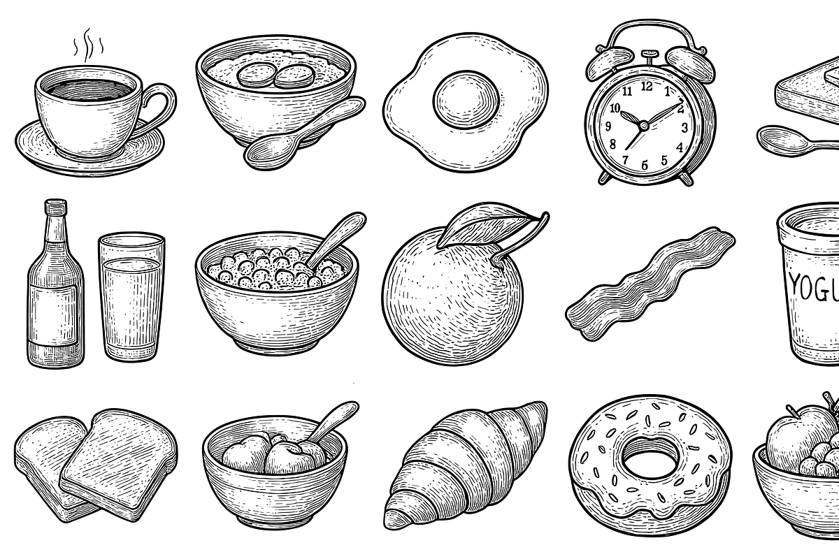 Hand Drawn Breakfast Food Collection, an Illustration by Sempu