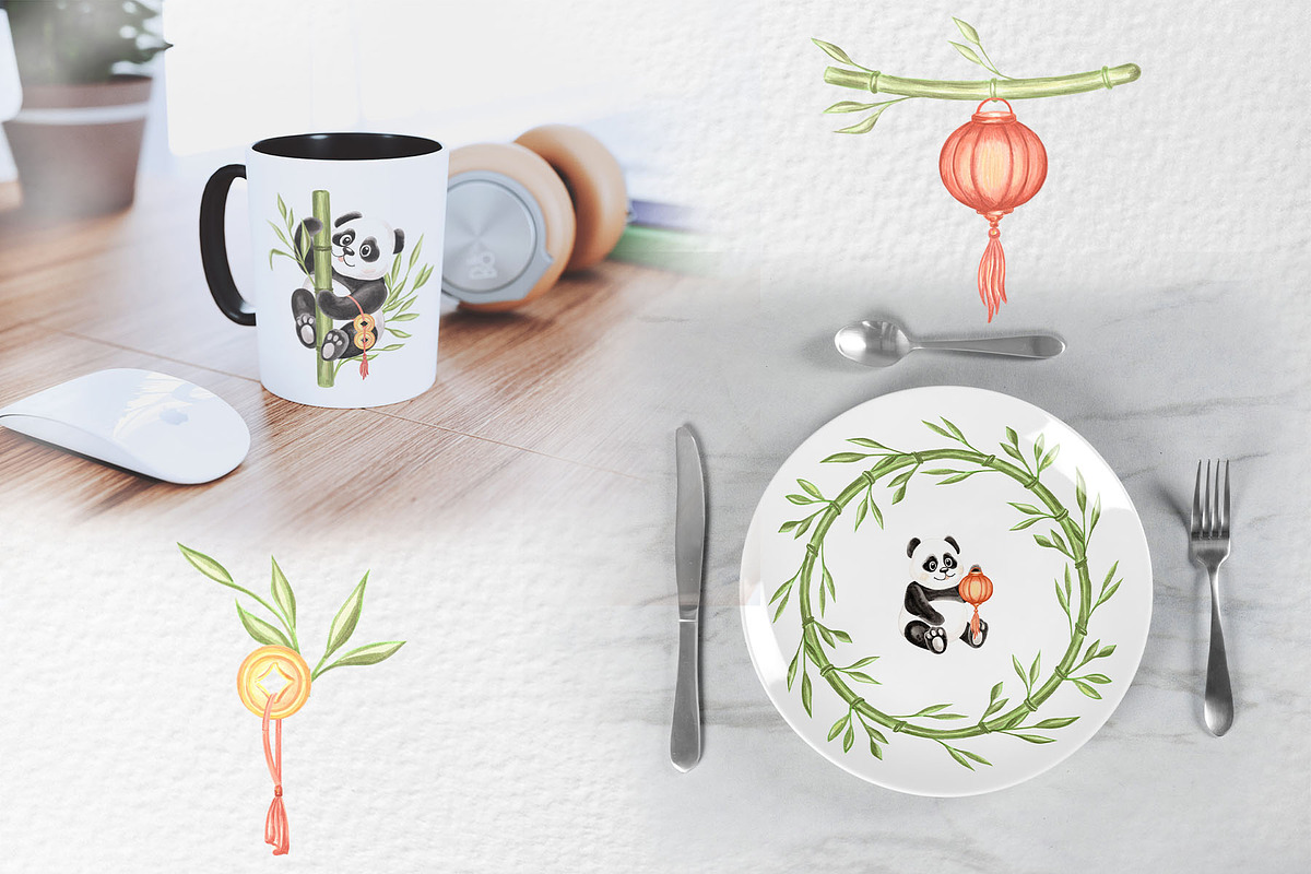 Cute pandas watercolor clipart set, an Animal Illustration by susie-p-art (Photo 4 of 14)