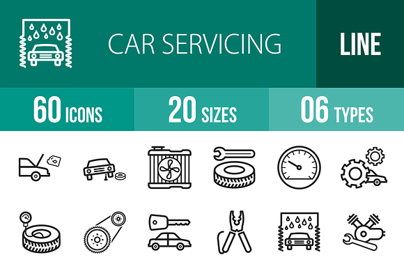 60 Car Servicing Line Icons