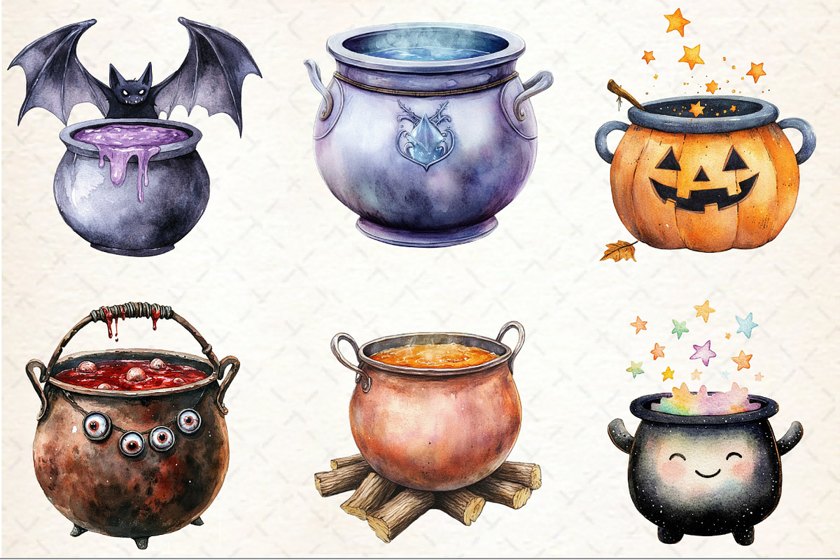 Watercolor Halloween Cauldron Clipar, an Illustration by Rose Art (Photo 3 of 7)