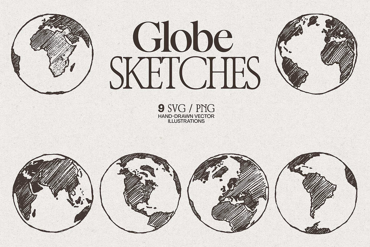 Etched Globe Sketches Collection, an Object Illustration by TheMountBirdStudio (Photo 1 of 8)