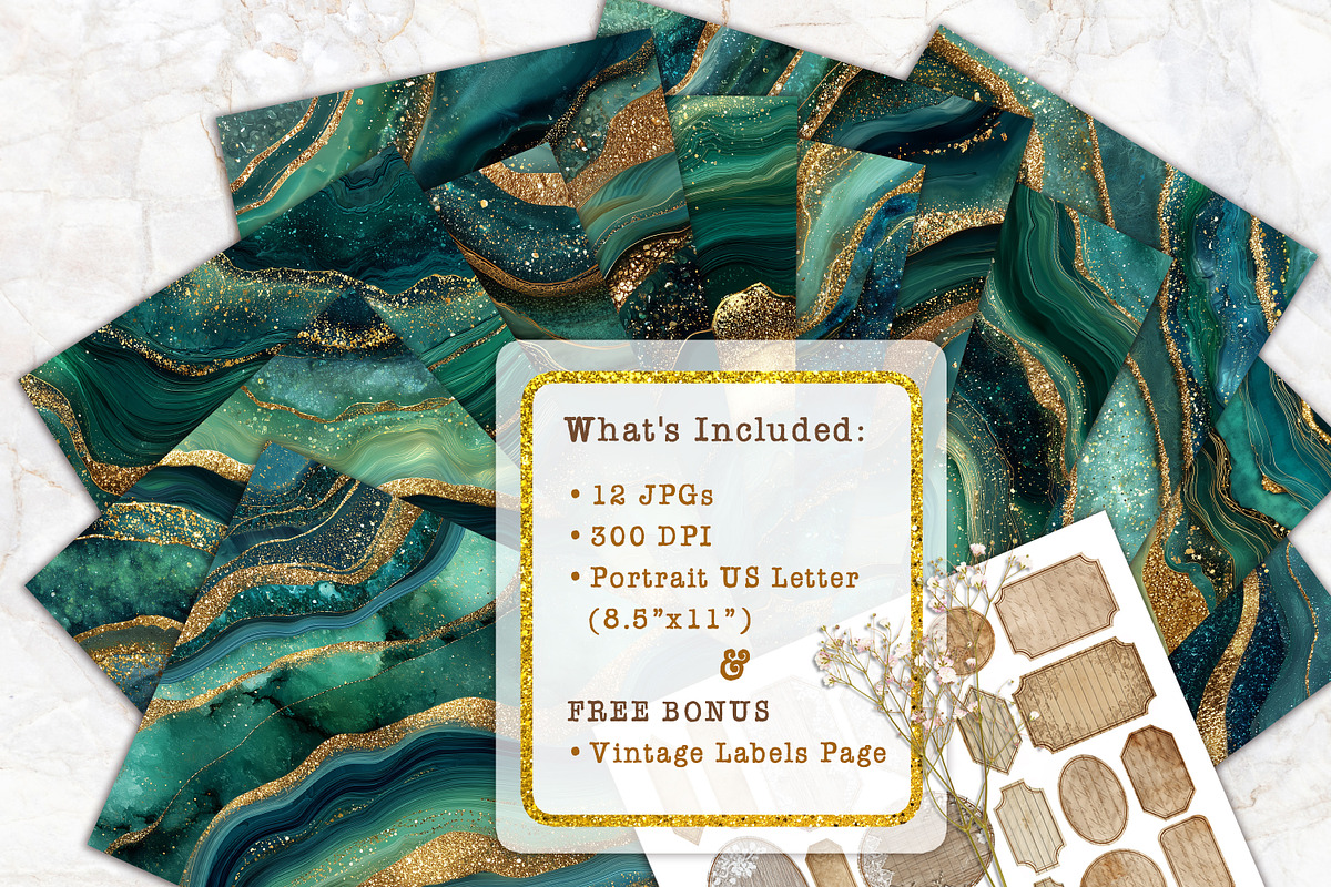 Emerald Green Agate Textures Paper, a Background Graphic by V Design Creator (Photo 7 of 12)
