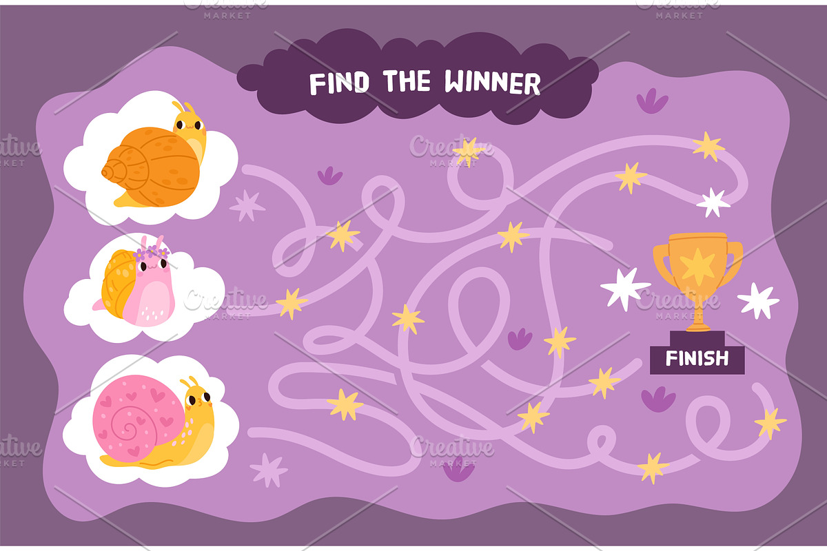 Snail maze game design. Slugs with, an Animal Illustration by YummyBuum