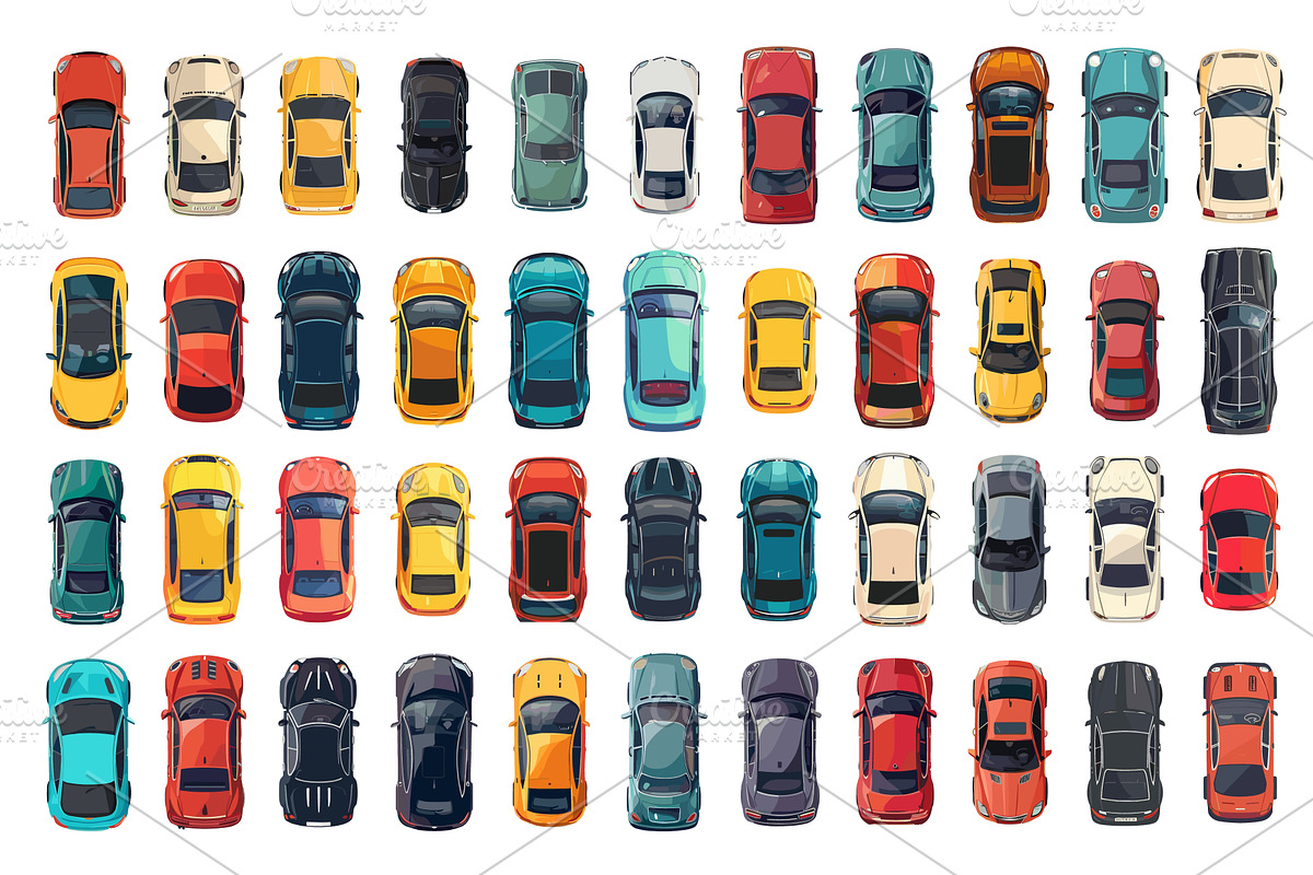 Flat cars top view set. City vehicle, a Transportation Illustration by Stock-Smart-Start