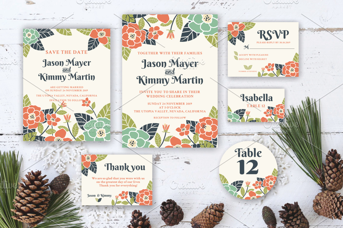 Floral Wedding Invitation Template, an Invitation Template by Raftel (Photo 1 of 2)