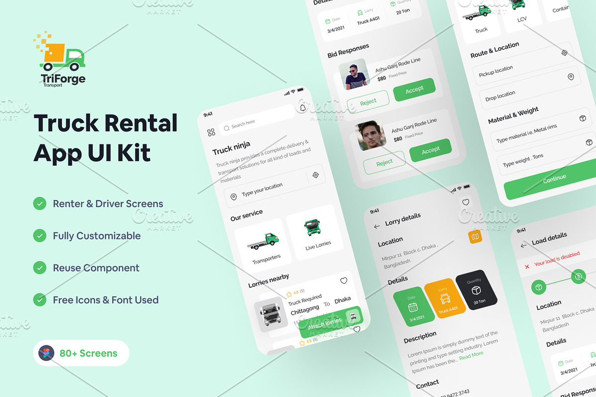 TriForge - Truck Renal App UI Kit, an App Template by Pixency (Photo 1 of 6)