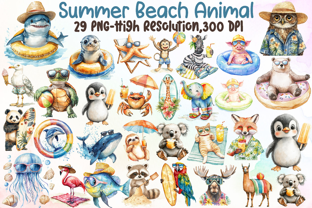 Summer Beach Animal Sublimation Clip, an Illustration by Sublimation Artist (Photo 1 of 6)