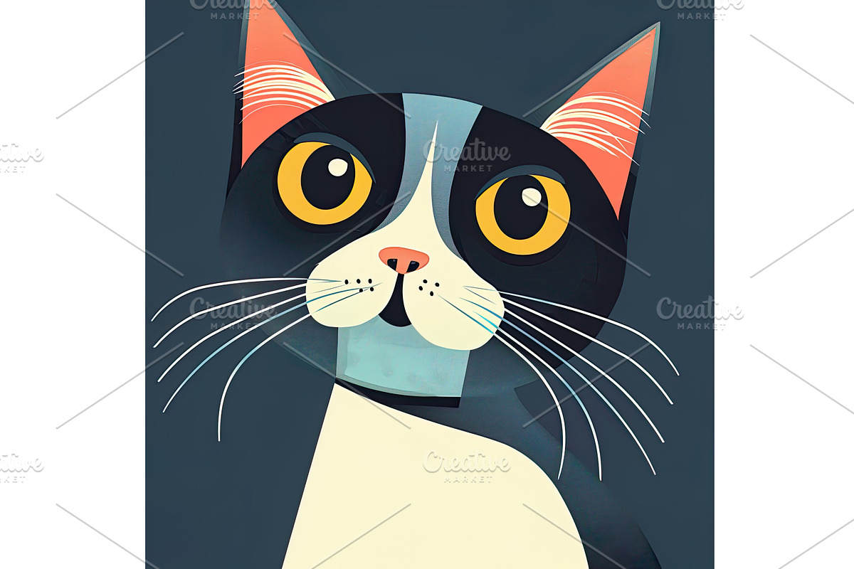 Stylized Portrait of Tuxedo Cat with, an Animal Illustration by Lermont51