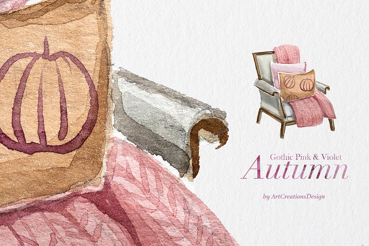 Gothic Pink&Violet Autumn Clipart, a Seasonal Illustration by ArtCreationsDesign (Photo 10 of 13)