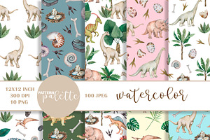 Watercolor Dinosaur Patterns PNG, a Pattern Graphic by PatternPalette