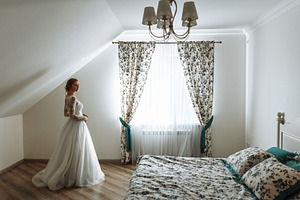 Beautiful bride in wedding dress. Mo