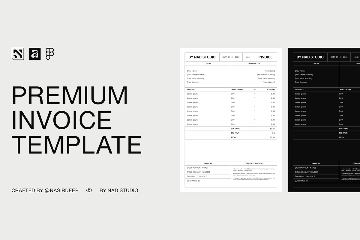 Premium Invoice (Figma & Affinity), a Stationery Template by BY NAD (Photo 1 of 3)
