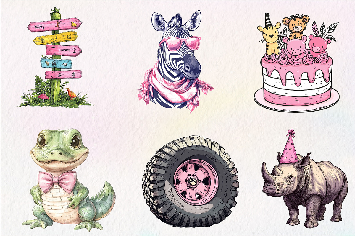 Cute Safari Party Animal watercolor, an Illustration by CreationArt (Photo 2 of 9)