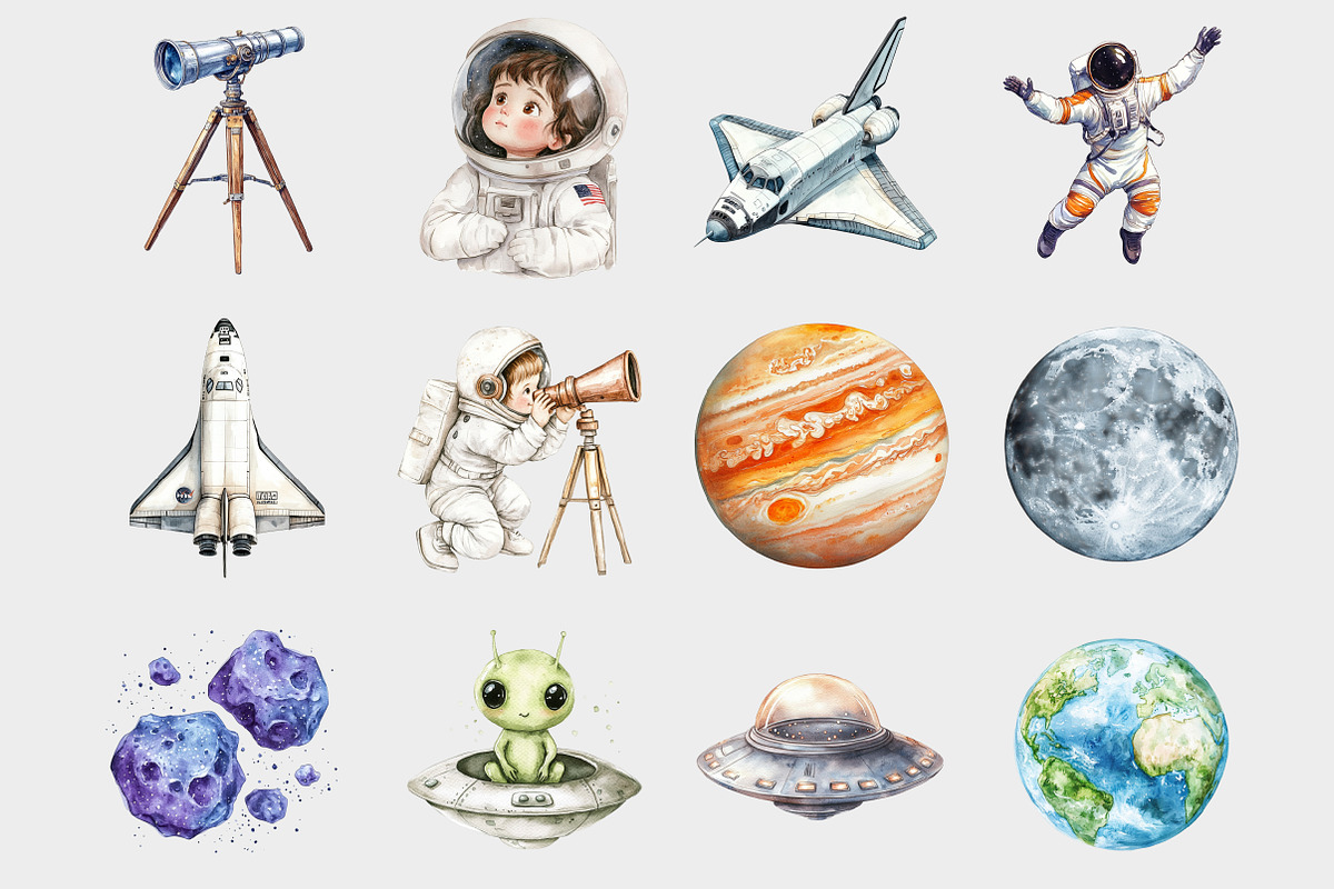 Watercolor Little Astronaut Clipart, a Seasonal Illustration by Design Market (Photo 2 of 4)