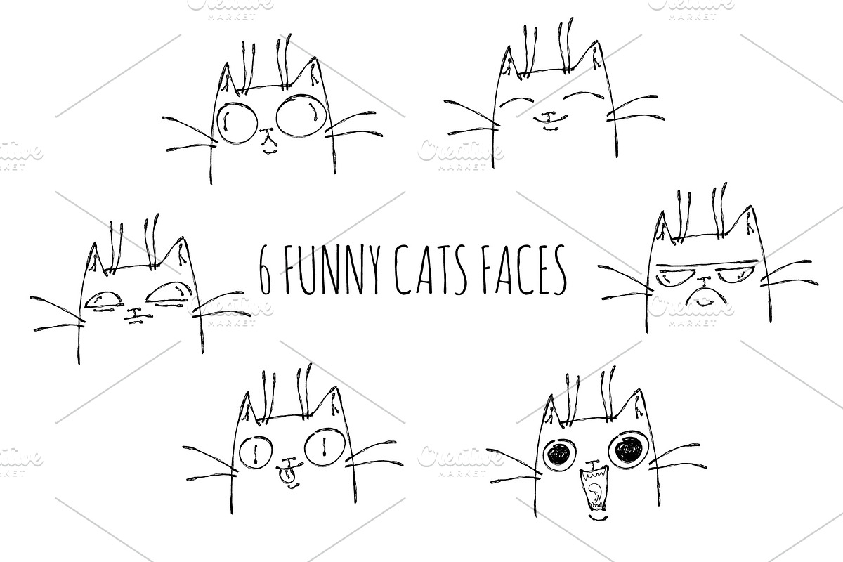 Cat doodle face collection, an Illustration by DeShoff Art (Photo 1 of 4)