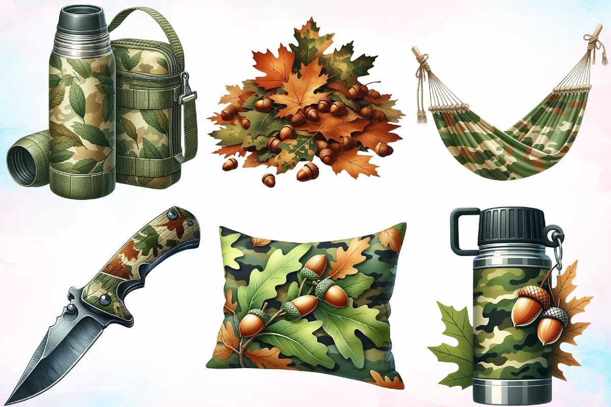Watercolor Camouflage Autumn Clipart, a Seasonal Illustration by Canvas Craft (Photo 3 of 8)