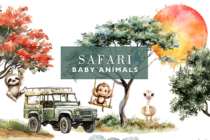 Watercolor Safari Animals Clipart