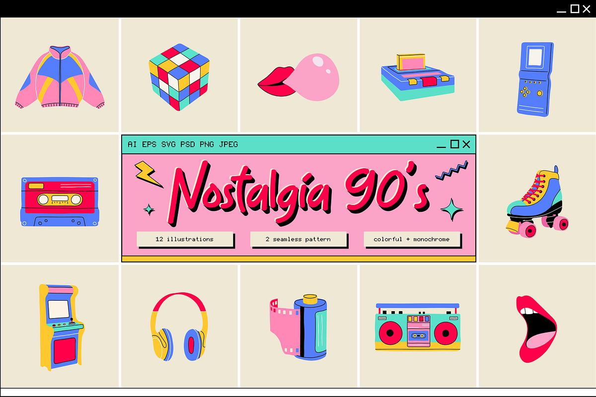 90's Nostalgic drawn illustrations, an Object Graphic by Akimo Mia (Photo 1 of 9)