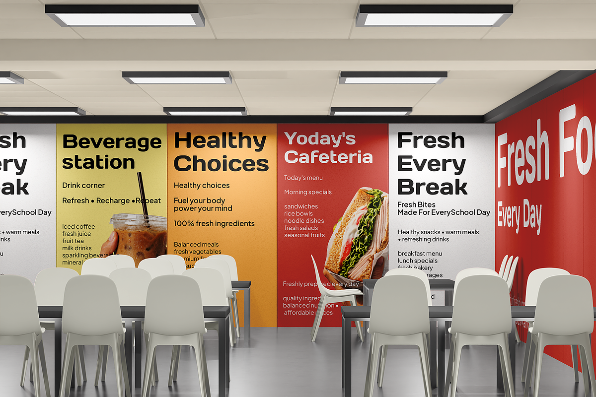 School Cafetaria Wall Mockup, an Advertising Mockup by Bartama Graphic (Photo 3 of 5)