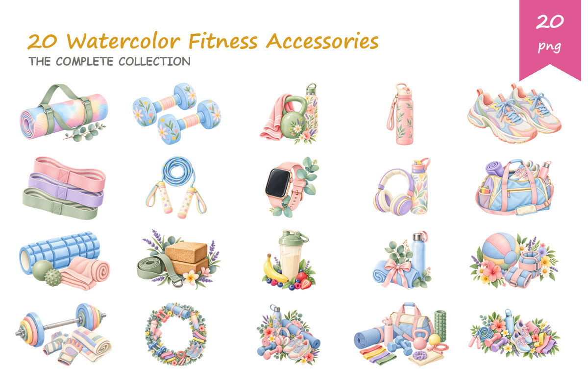 Watercolor Fitnes Accessorie Clipart, a Sport Illustration by BerryPieArt (Photo 2 of 4)