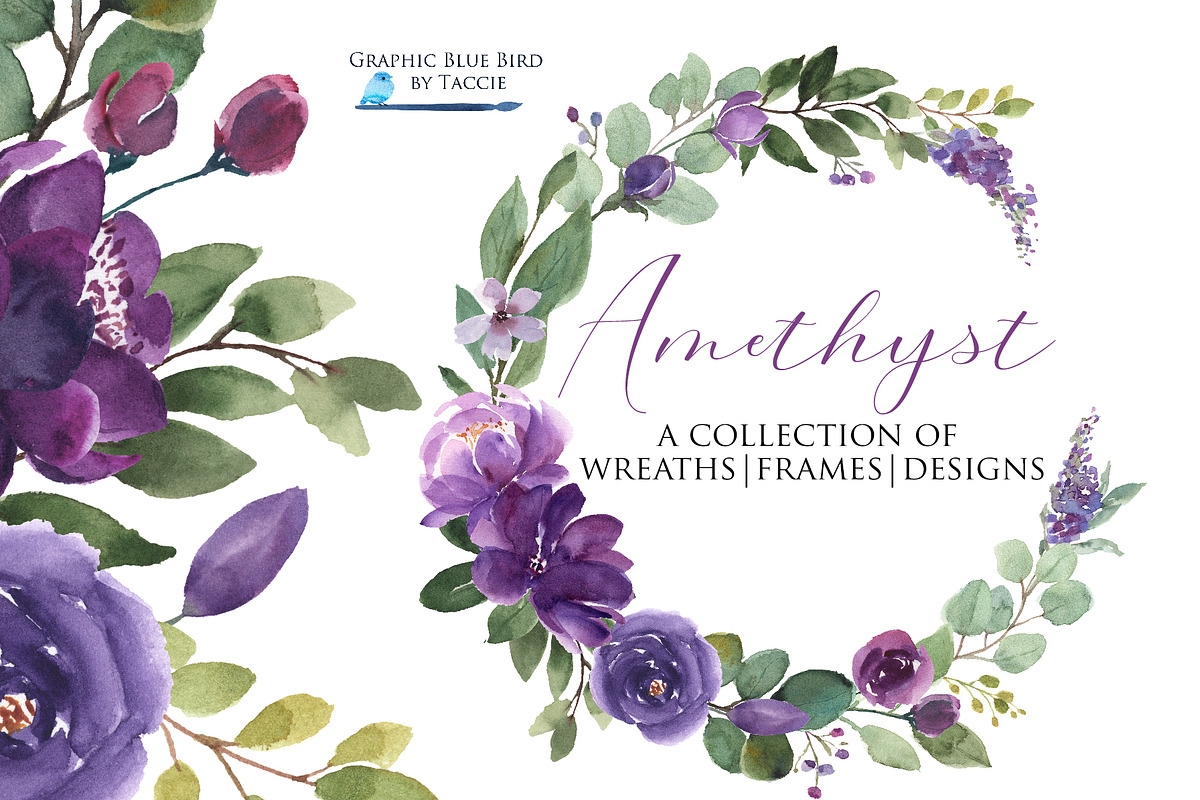 Purple Floral Wreaths & Frames, an Illustration by Graphic Blue Bird (Photo 1 of 6)