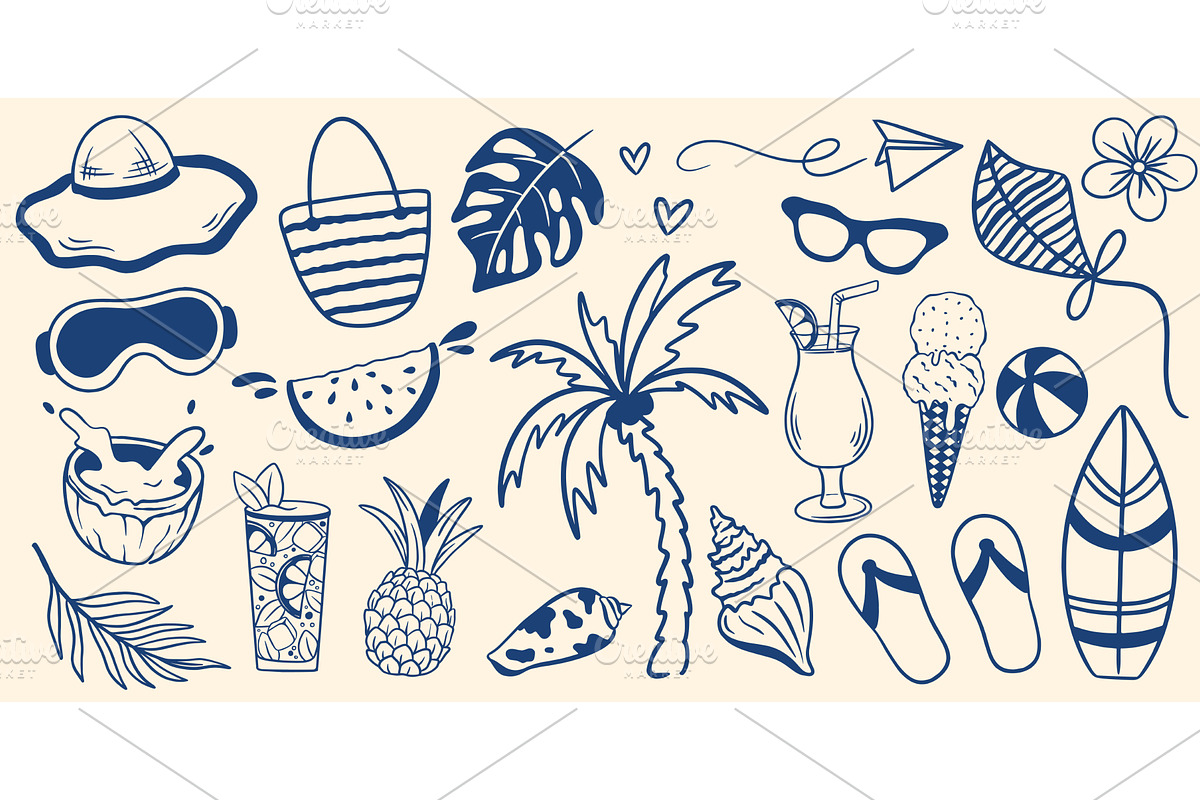 Set of Mediterranean-style beach, an Object Illustration by Tati_Kli
