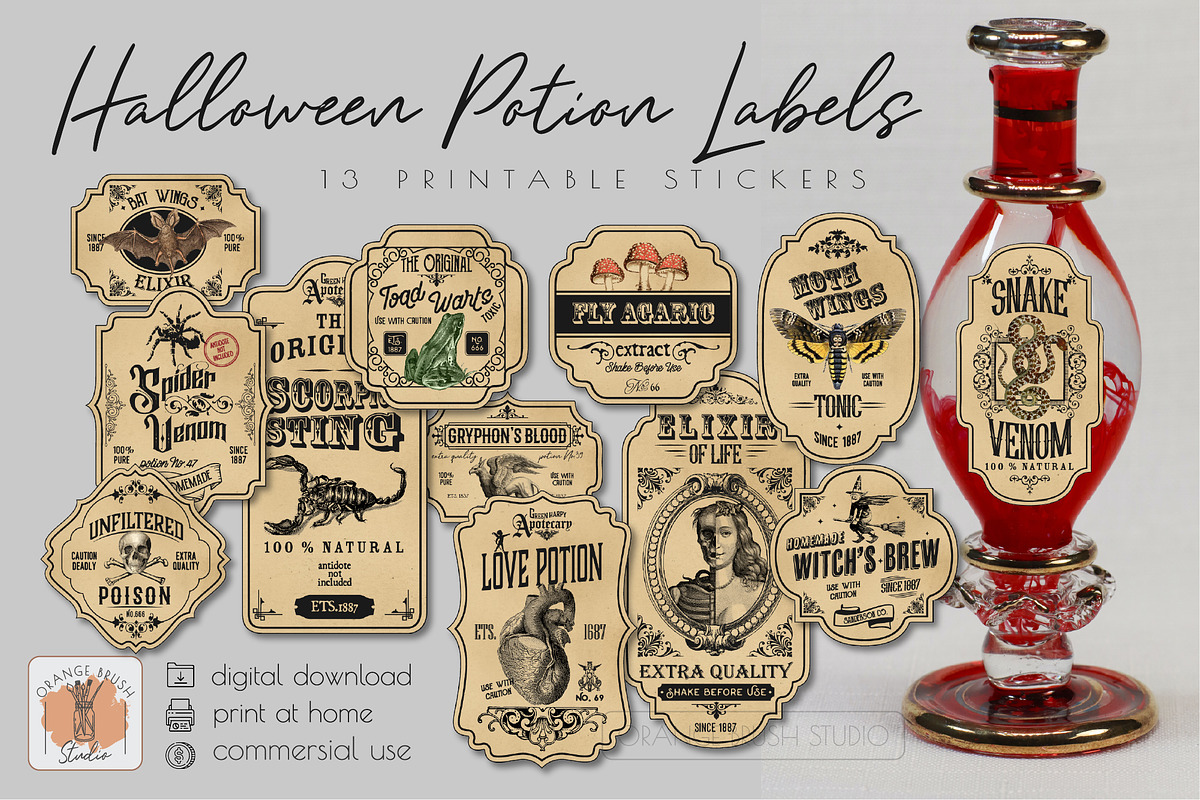 Halloween Apothecary Potion Labels, a Decorative Illustration by Orange Brush Studio (Photo 1 of 5)