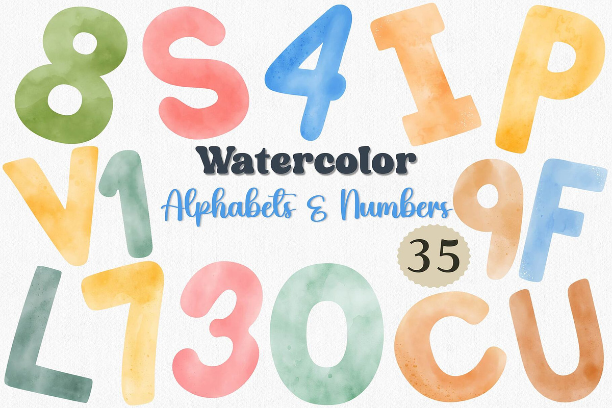 Watercolor Alphabet & Number Clipart, an Illustration by CropUp Creative (Photo 1 of 4)