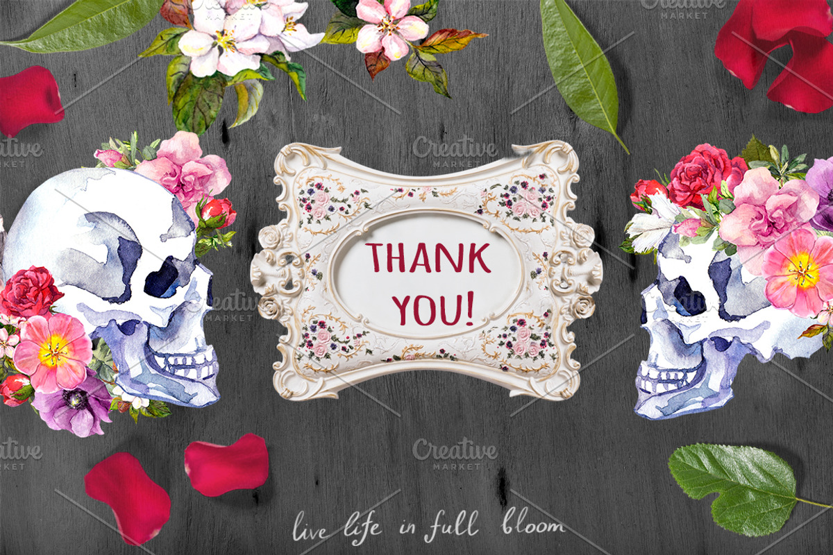 Skulls&flowers. Watercolor, an Illustration by Where summer is (Photo 10 of 10)