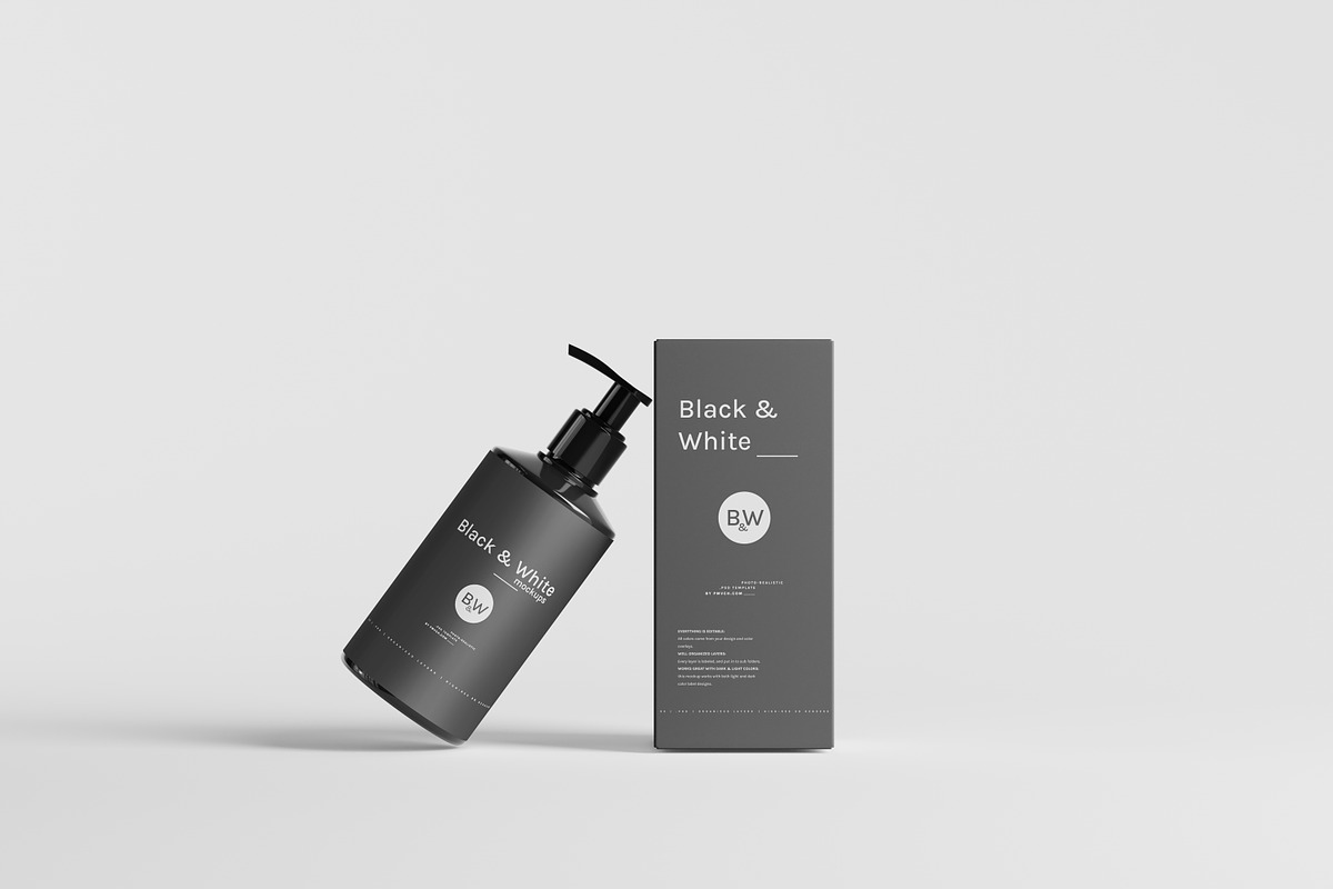 Black & White Mockups - Pump Bottles, a Packaging Mockup by pmvch (Photo 125 of 160)