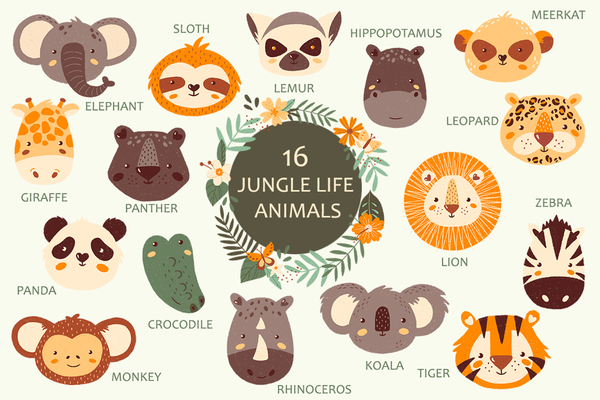 Jungle & Safari Portrait Animals Set, an Animal Illustration by moolesya (Photo 2 of 18)