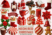 Chic Neon Red Christmas Clipart Bund, an Illustration by SVGArt (Thumbnail 1 of 8)