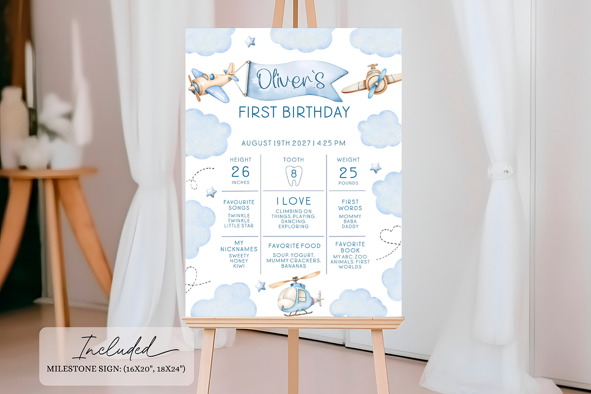 Vintage Plane 1st Bday Stats Board, a Templates & Theme by VeliusCreativeStudio (Photo 2 of 3)